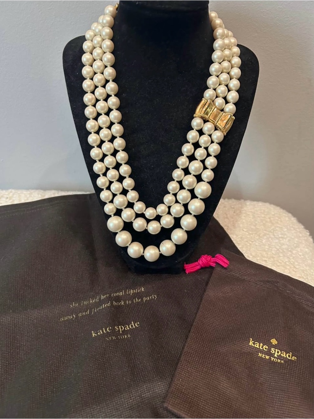 kate spade Three-Strand Faux Pearl Necklace in Cream with Gold Accent Clasp